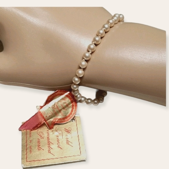 Vintage 1950s Mid Century Cultra Simulated Pearl Bracelet With Original Tag - Picture 5 of 14